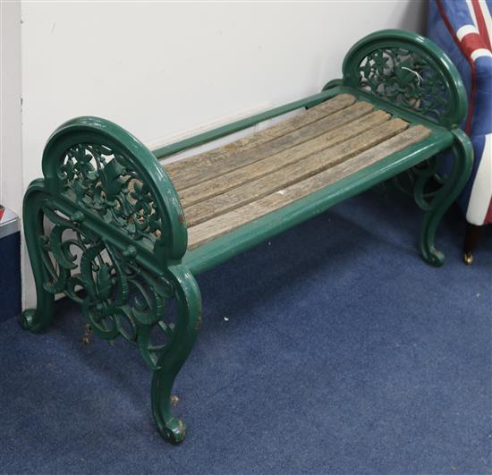 A Coalbrookdale cast iron green painted bench or window seat c.1870 112cm